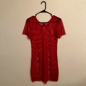 Red Fishnet Mesh Dress